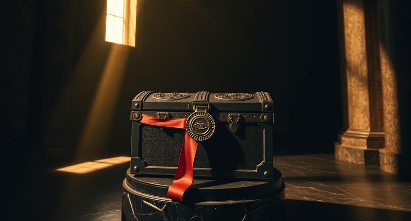 Ornate treasure chest with ribbon